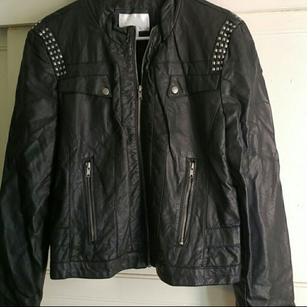 Black pleather faux leather jscket coat sz XL